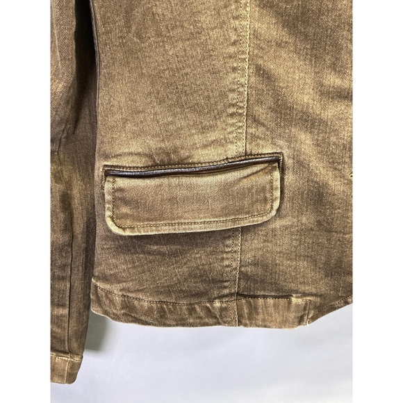 LRL Lauren Jeans Co. Womens Brown Stretch Denim‎ Leather Trim Jacket Sz 12 - Picture 4 of 12